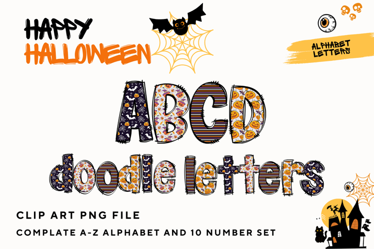 Halloween Doodle Alphabet Letters Hand Drawn Skull Letters