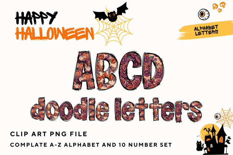 Halloween Doodle Alphabet Letters Hand Drawn Skull Letters