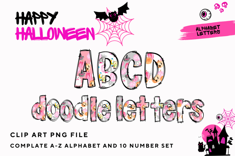 Halloween Doodle Alphabet Letters Hand Drawn Skull Letters