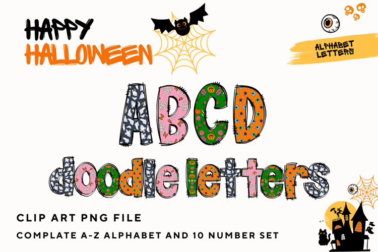 Halloween Doodle Alphabet Letters Hand Drawn Skull Letters
