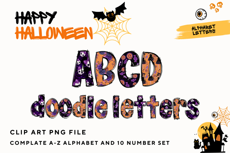 Halloween Doodle Alphabet Letters Hand Drawn Skull Letters