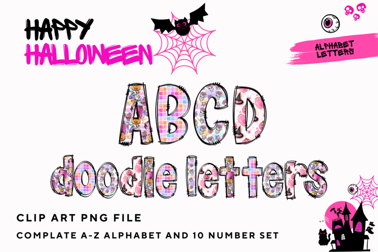 Halloween Doodle Alphabet Letters Hand Drawn Skull Letters