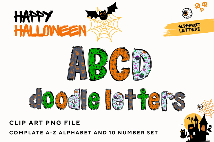 Halloween Doodle Alphabet Letters Hand Drawn Skull Letters