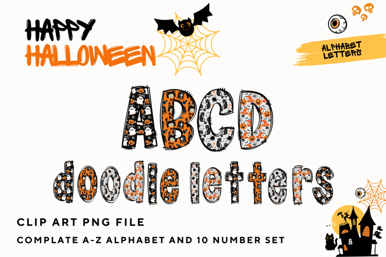 Halloween Doodle Alphabet Letters Hand Drawn Skull Letters