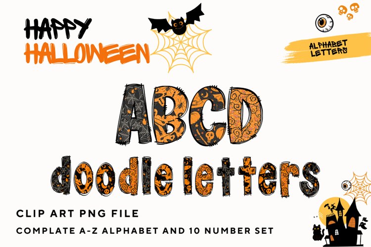 Halloween Doodle Alphabet Letters Hand Drawn Skull Letters
