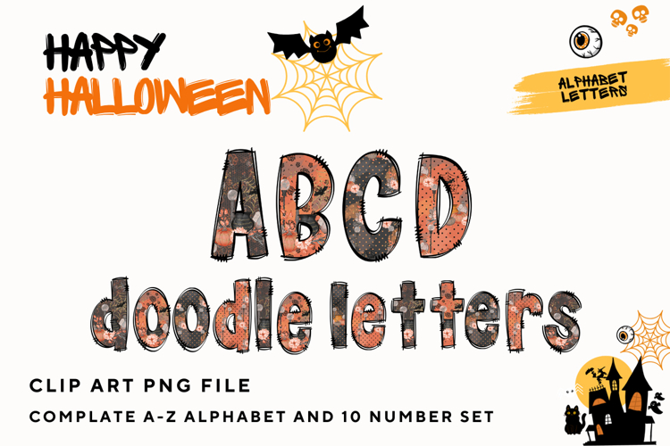 Halloween Doodle Alphabet Letters Hand Drawn Skull Letters
