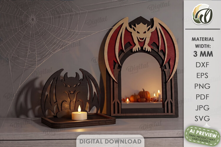 Halloween Shadow Candle Holder Lasercut. Tealight Holder SVG example image 1