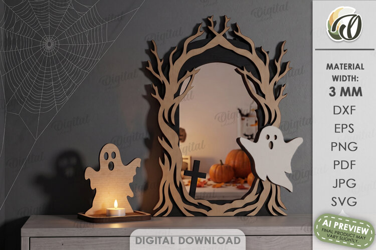 Halloween Shadow Candle Holder Lasercut. Tealight Holder SVG example image 1