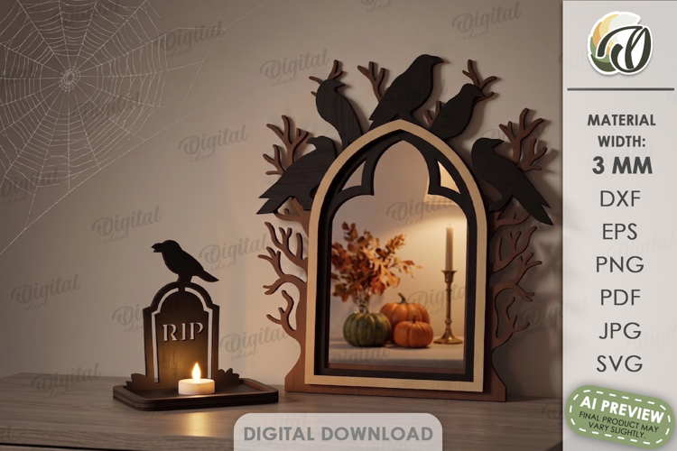 Halloween Shadow Candle Holder Lasercut. Tealight Holder SVG