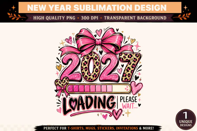 2027 Loading PNG, Pink Glitter Leopard Print New Year Sublim