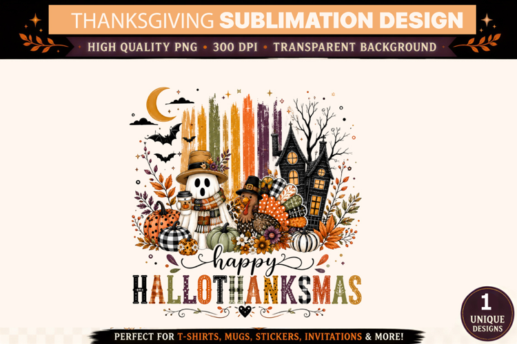 Happy Hallothanksmas PNG, Halloween Thanksgiving Sublimation