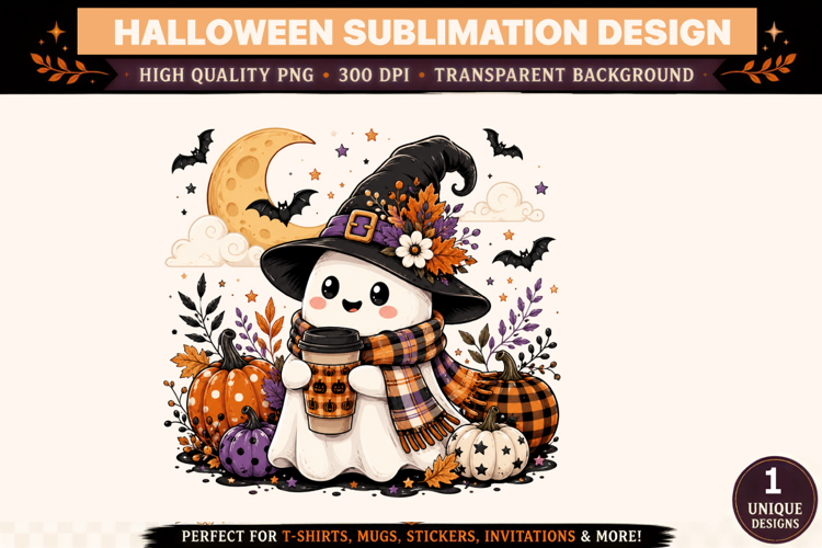 Witch Ghost Halloween Coffee Sublimation Design