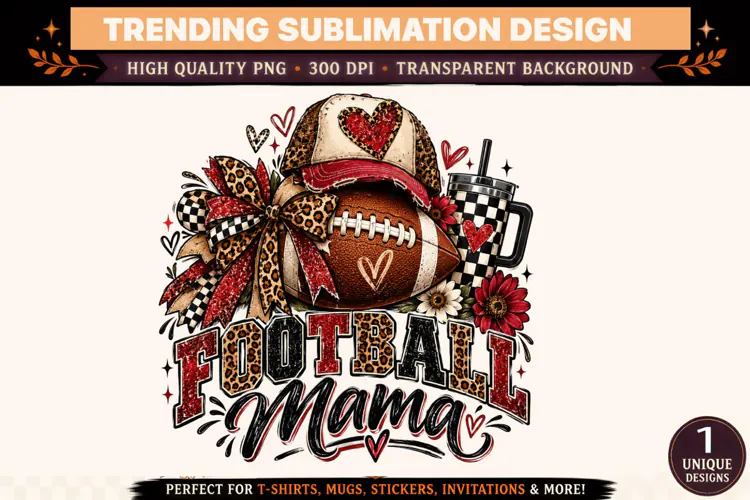 Football Mama PNG, Leopard Print Football Mom Sublimation De