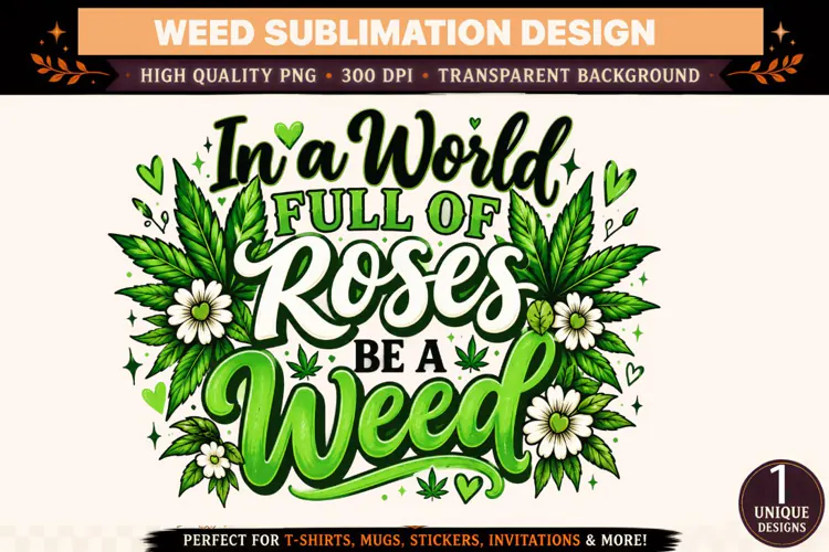 In a World Full of Roses Be a Weed PNG, Funny Cannabis Subli