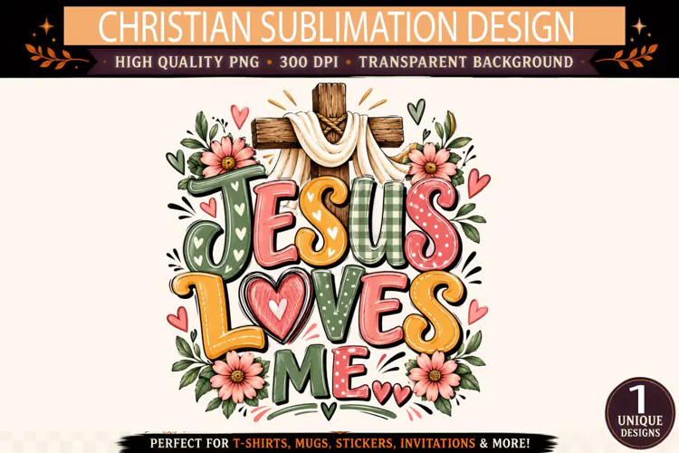 Jesus Loves Me PNG, Christian Sublimation Design, Colorful F