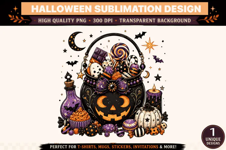 Halloween Candy Cauldron PNG, Cute Spooky Pumpkin Potion Can
