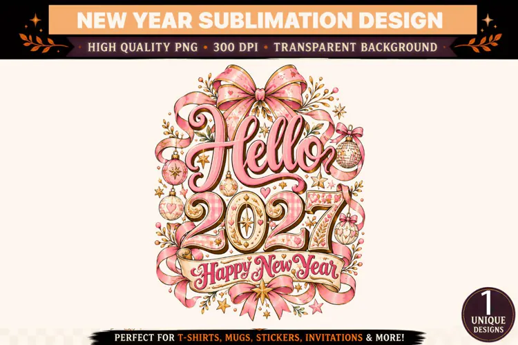 New Year 2027 PNG, Pink Gold New Energy Sublimation Design,