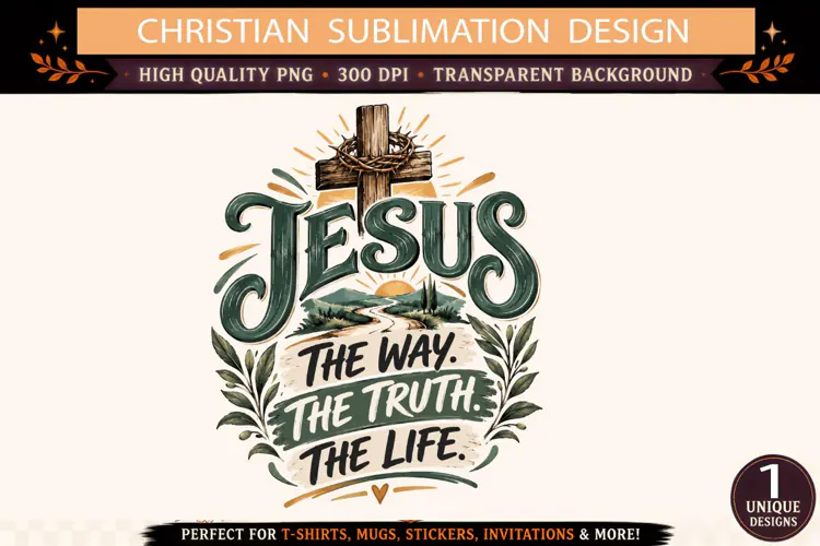 Jesus Is the Way the Truth the Life PNG, Christian Cross Sub