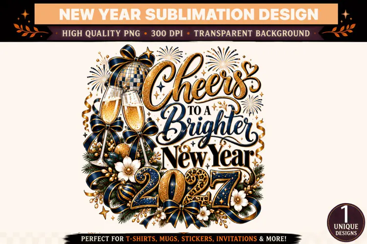 Cheers to a Brighter New Year 2027 PNG, Navy Blue Gold New Y