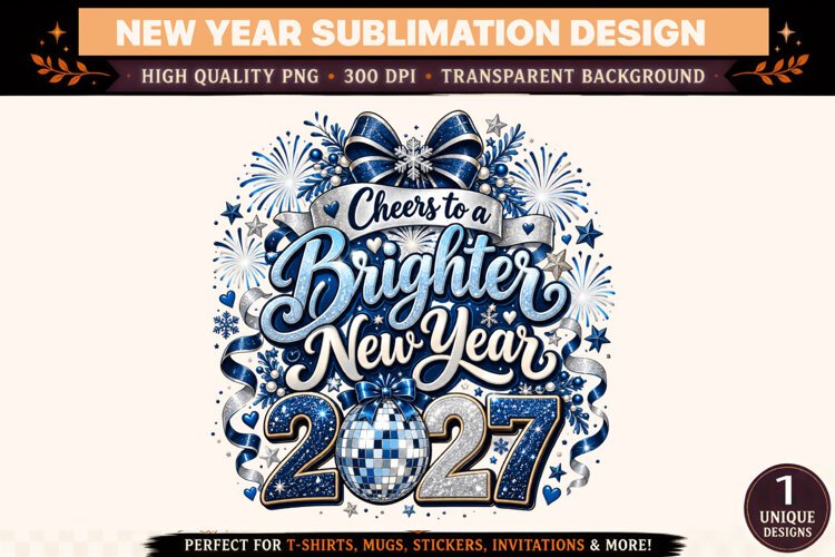 Cheers to a Brighter New Year 2027 PNG, Blue Silver Disco Ba example image 1