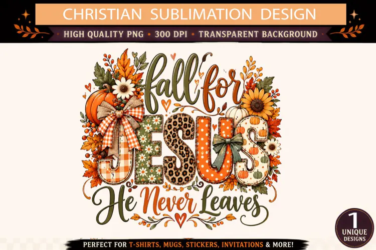 Fall for Jesus He Never Leaves PNG, Christian Autumn Sublima