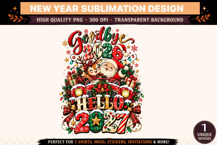 Goodbye 2026 Hello 2027 PNG, Christmas New Year Sublimation