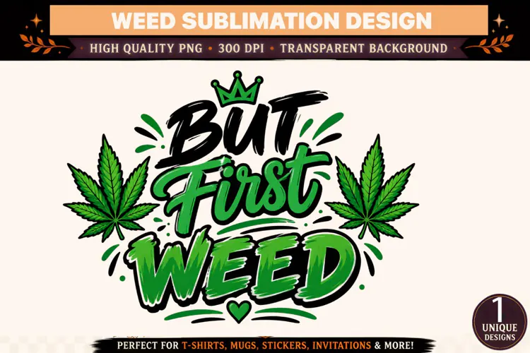 But First Weed PNG, Green Cannabis Sublimation Design, Bold