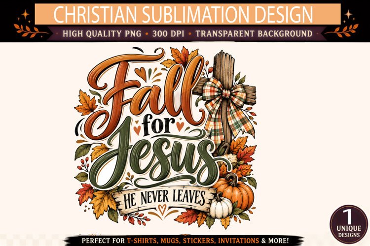 Fall for Jesus PNG, Christian Autumn Sublimation Design, Rus example image 1