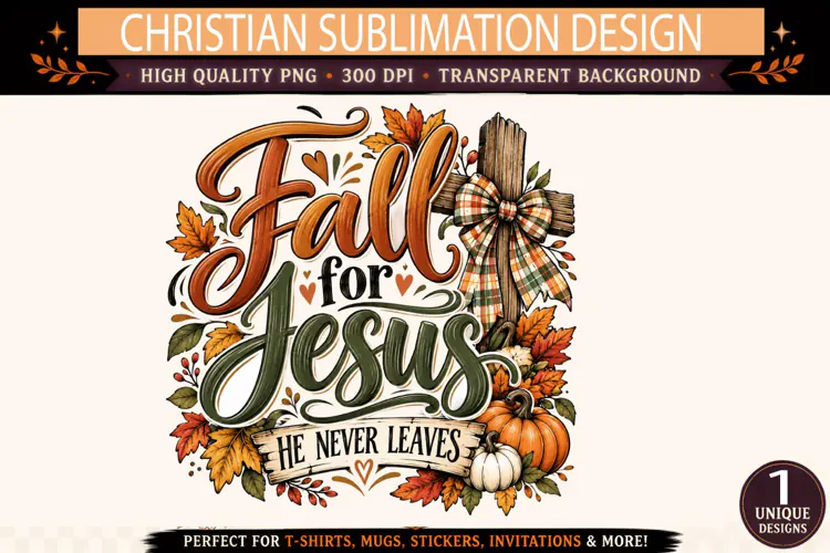 Fall for Jesus PNG, Christian Autumn Sublimation Design, Rus