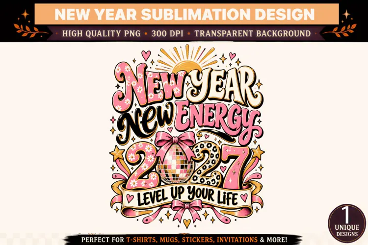 New Year 2027 PNG, Pink Gold New Energy Sublimation Design,