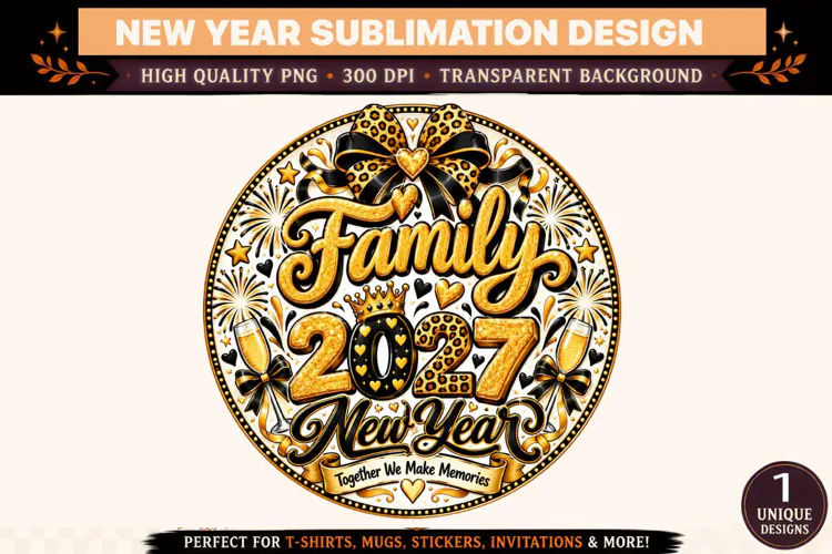 Family 2027 New Year PNG, Black Gold Leopard Print Coquette