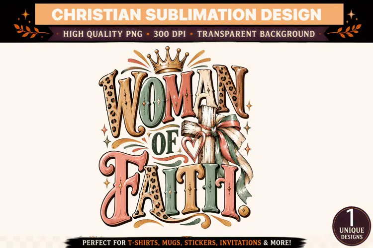 Woman of Faith Christian PNG, Vintage Cross Sublimation Desi