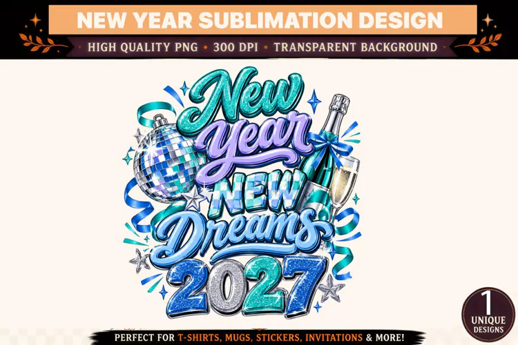 New Year 2027 PNG, New Dreams Sublimation Design, Glitter Di