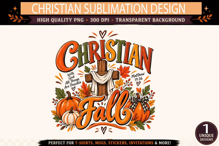 Christian Fall PNG, Christian Pumpkin Cross Sublimation Desi