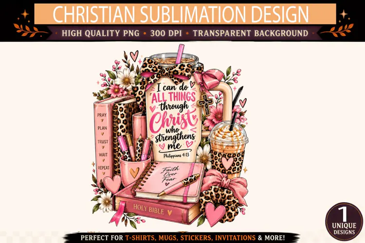 Christian Coffee PNG, Philippians 4:13 Leopard Print Faith D