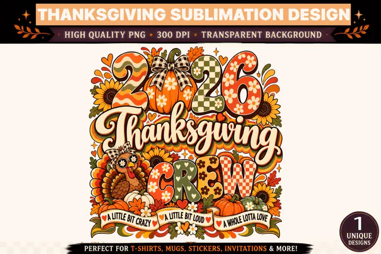 2026 Thanksgiving Crew PNG, Funny Thanksgiving Turkey Sublim