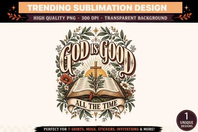 God Is Good All the Time PNG, Christian Bible Cross Floral S