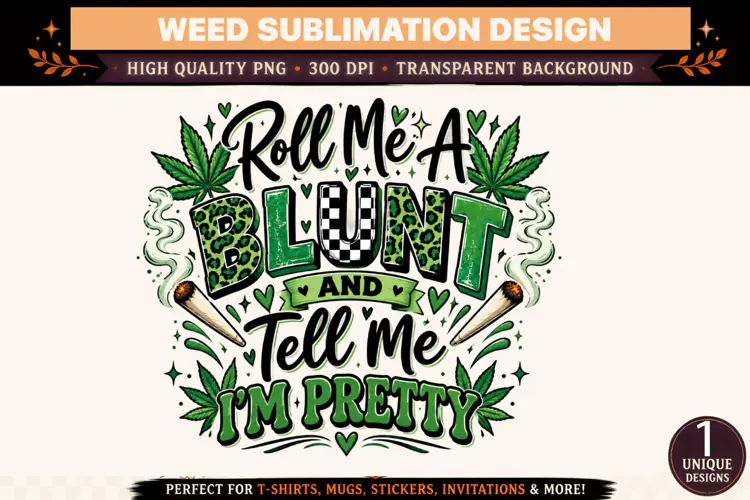 Roll Me a Blunt PNG, Cannabis Sublimation Design, Green Chec