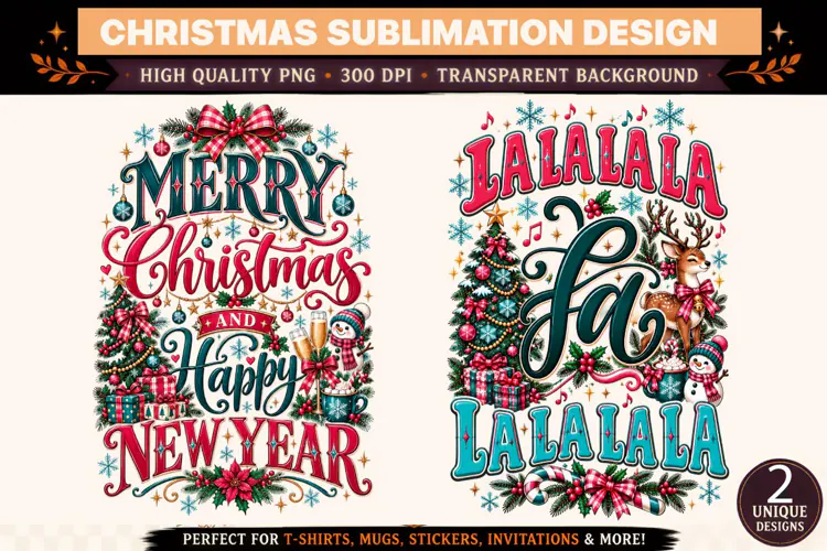 Merry Christmas Happy New Year PNG, Fa La La Christmas Png