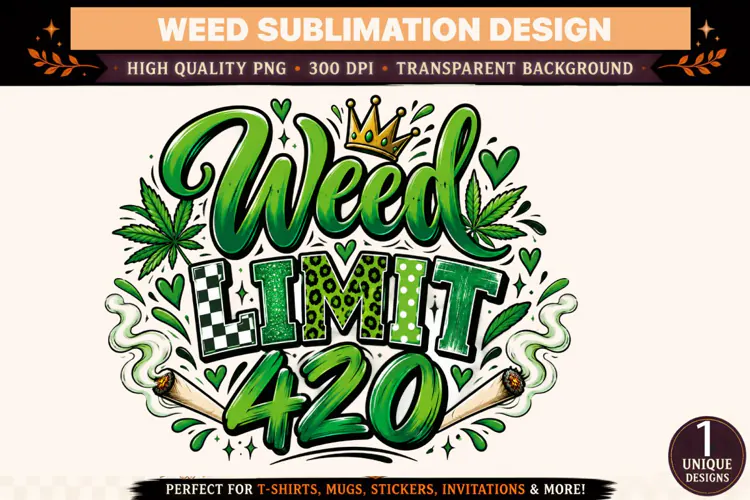 Weed Limit 420 PNG, Crown Cannabis Sublimation Design, Green