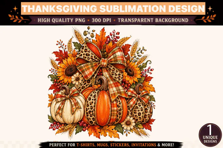 Thanksgiving Pumpkin PNG, Leopard Plaid Pumpkin Sublimation