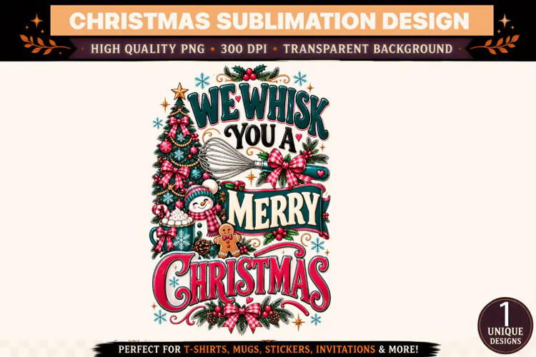 We Whisk You a Merry Christmas PNG, Christmas Baking Sublima