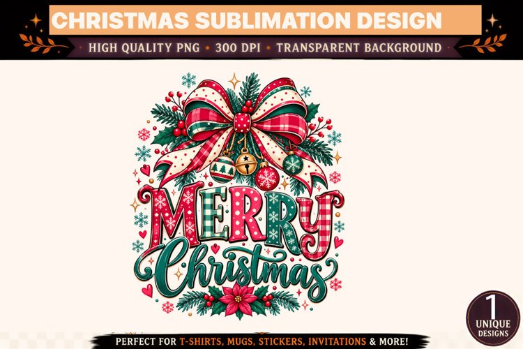 Merry Christmas PNG, Christmas Sublimation Design, Christmas example image 1
