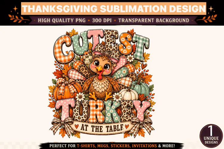 Cute Turkey at the Table PNG, Thanksgiving Sublimation Desig