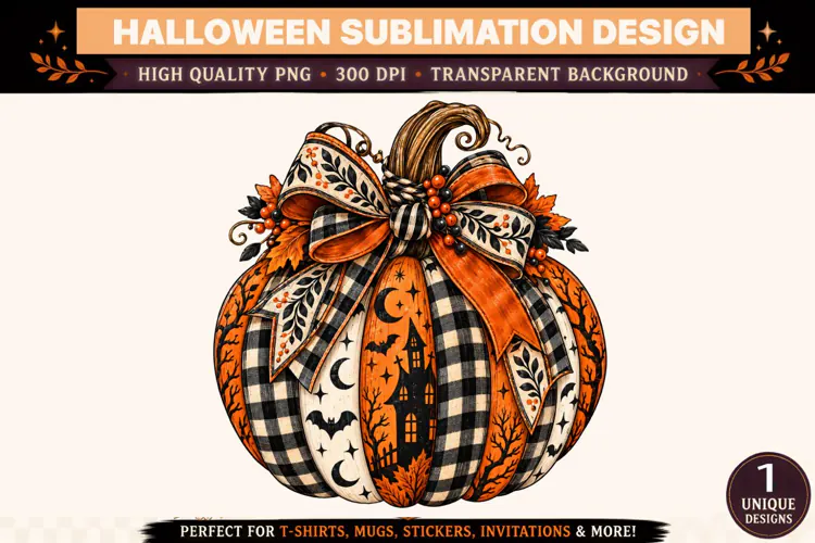 Halloween Pumpkin PNG, Buffalo Plaid Bow Vintage Spooky Pump