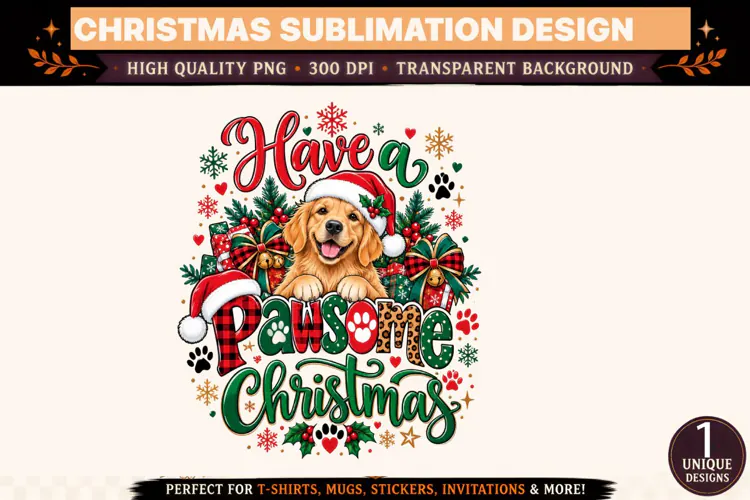 Have a Pawsome Christmas PNG, Cute Christmas Dog Sublimation