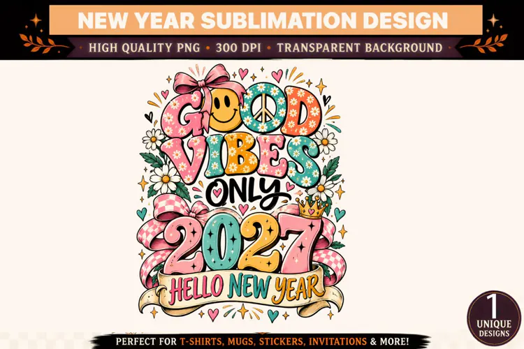 Good Vibes Only 2027 PNG, Retro Peace Sign New Year Sublimat