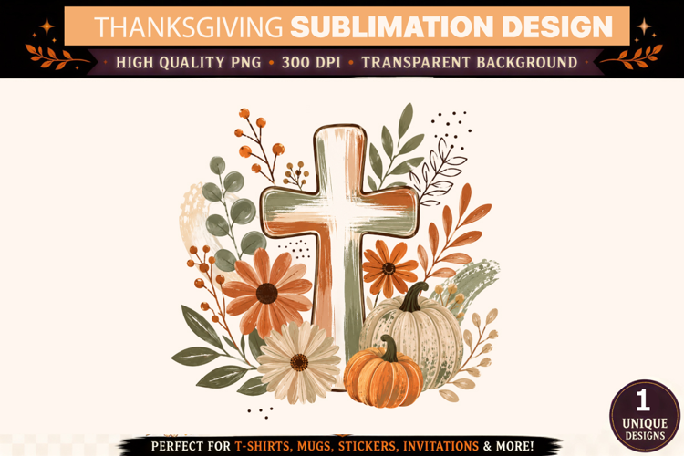 Thanksgiving Cross PNG, Christian Thanksgiving Sublimation,