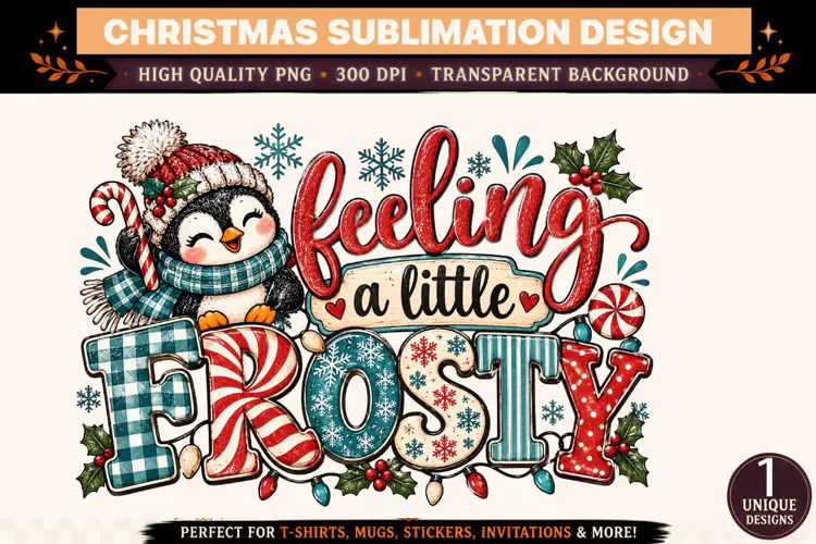 Feeling a Little Frosty PNG, Cute Penguin Christmas Sublimat