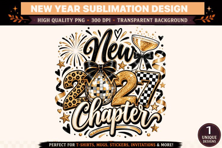 New Chapter 2027 PNG, Black Gold Disco Ball New Year Sublima example image 1